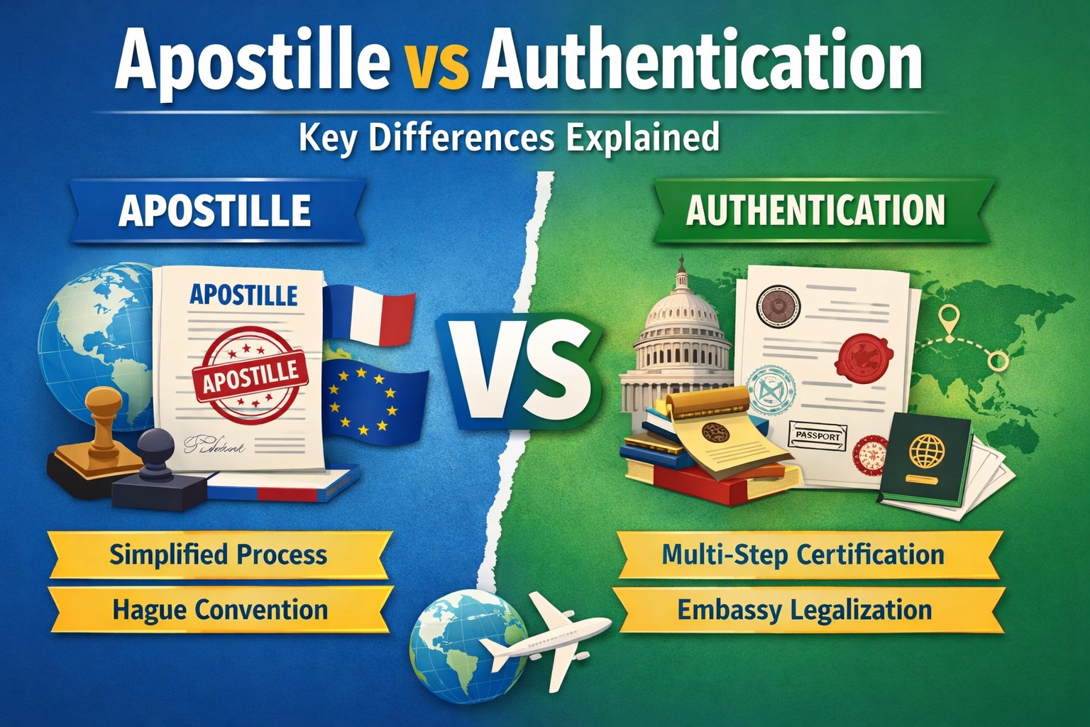 Apostille and authentication document legalization comparison