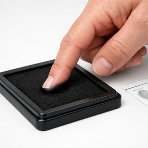 person finger performing ink fingerprinting