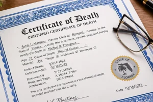 Florida apostille death certificate document with state seal